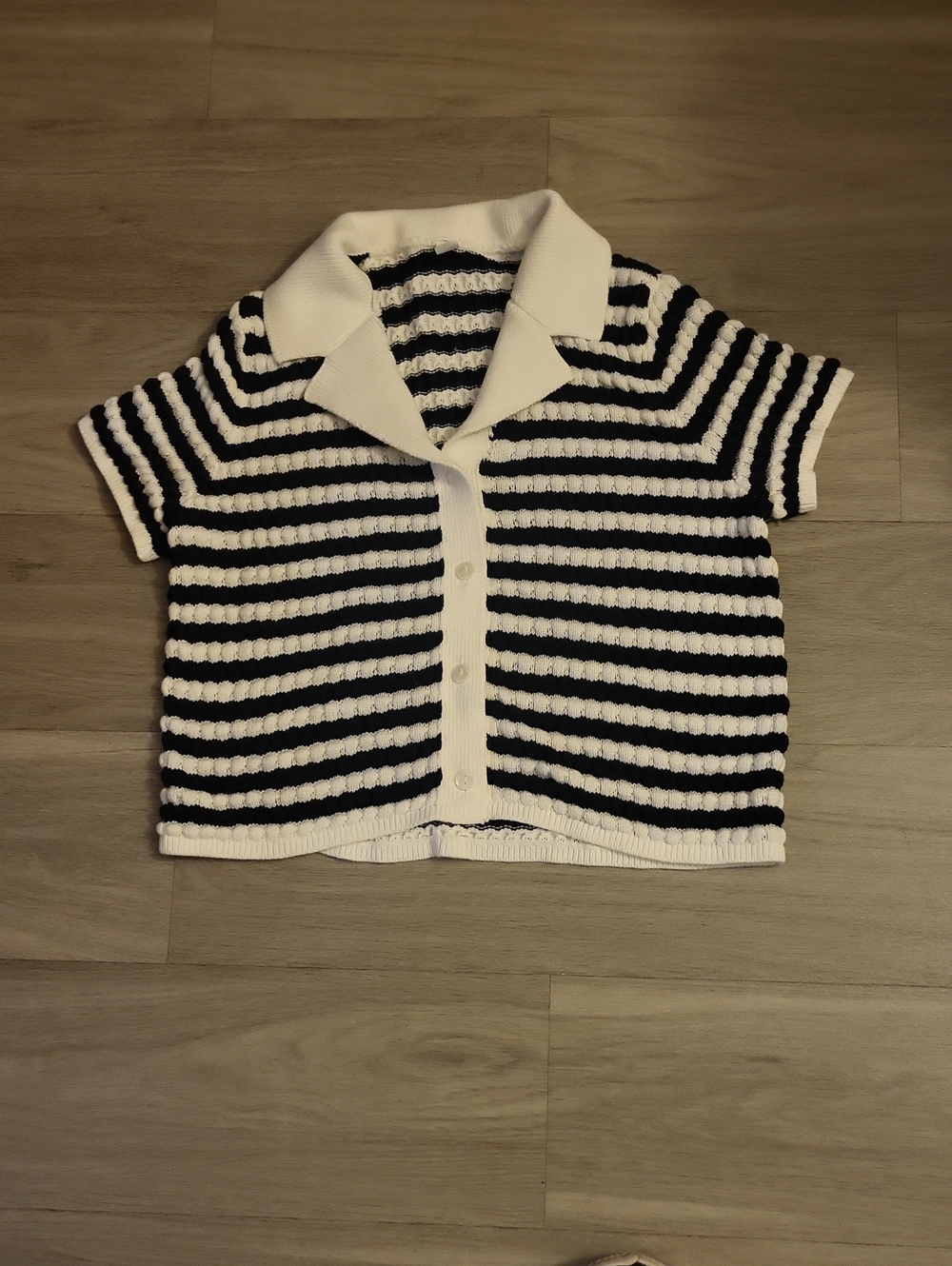 Short-Sleeve Button Front Polo - Black & White Stripes